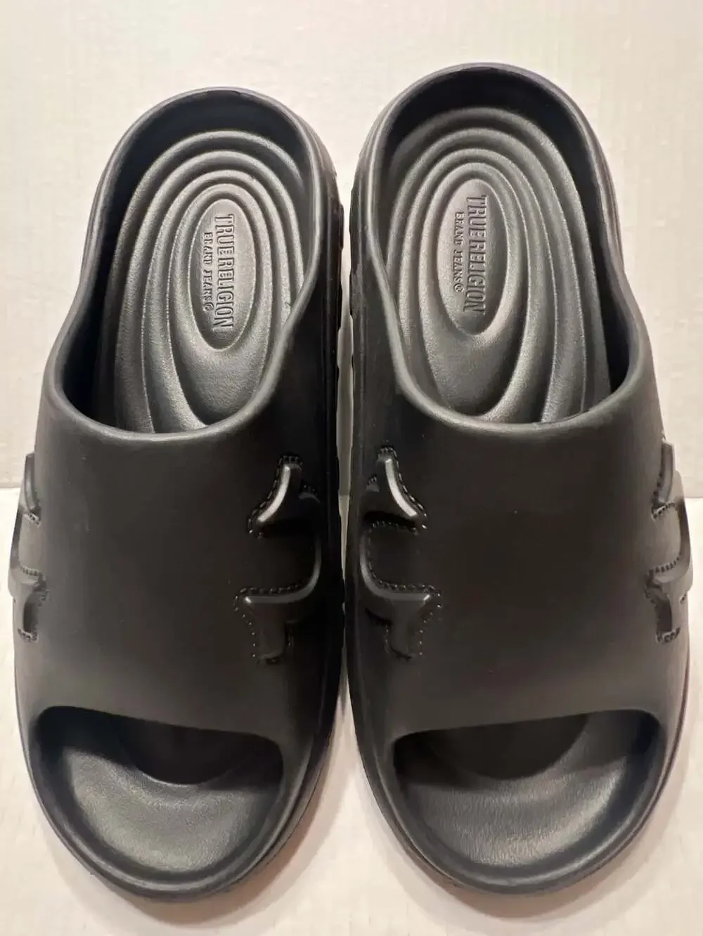 True Religion Black Molded Slides Sandal Shoes Size 10 NEW